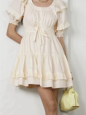 Ulla Johnson Naomi Ruffle Tiered Mini Dress with Puff Sleeves